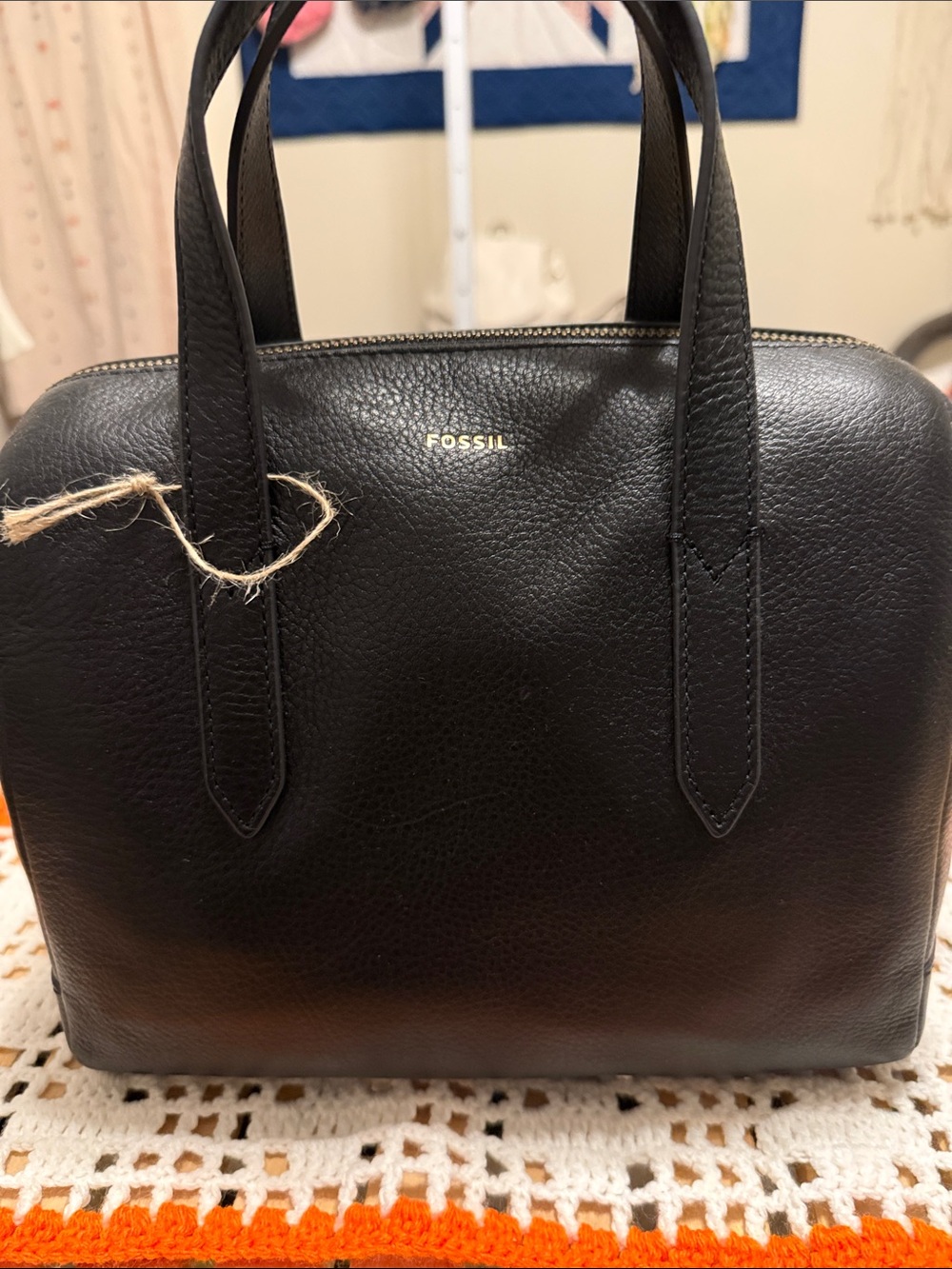 Fossil Black Pebbled Leather Sydney Satchel